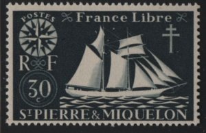 St Pierre et Miquelon 1942 MNH Sc 303 30c Fishing schooner Variety (1)
