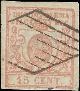 VEGAS - 1857 Parma Italy 15c Stamp - Sc# 9 - Used With Thin Spot