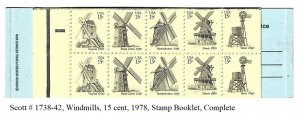 Scott 1742A Wind Mills - Complete booklet - 20 Stamps - Mint never hinged