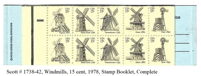 Scott 1742A Wind Mills - Complete booklet - 20 Stamps - Mint never hinged