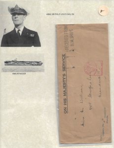 194x Adm Philip Vian, Royal Navy to Manchester, England w/Letter (54446)