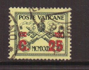 Vatican City  #14   used 1931  Papal arms surcharge  25c on 30c