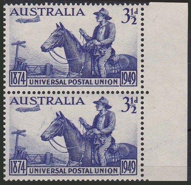 AUSTRALIA Sc##223 UPU 25TH ANNIVERSARY, Pair (1949) MNH