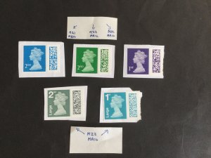 GB. 2021/2 barcoded QE2 security machin stamps  5 used on paper.