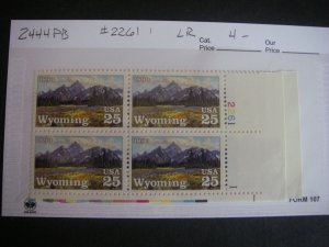 Scott 2444, 25c Wyoming Statehood, PB4 #2261 1 LR, MNH Beauty