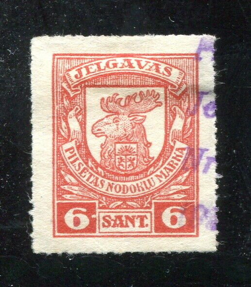 x206 - LATVIA Jelgava 1920s Municipal REVENUE Stamp. 6 Sant Used. Rouletted