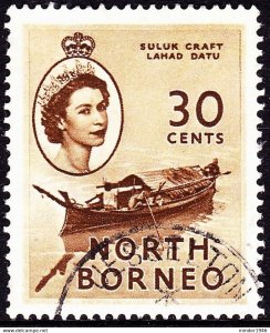 NORTH BORNEO 1954 QEII 30c Olive-Brown SG381 FU