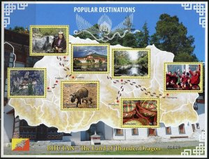 BHUTAN SCOTT #1555 POPULAR DESTINATIONS SHEET  MINT NEVER HINGED