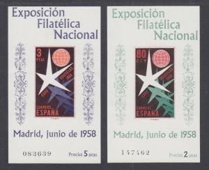 Spain Sc 877a-878a MNH. 1958 PHILEX imperf Souvenir Sheets cplt & VF