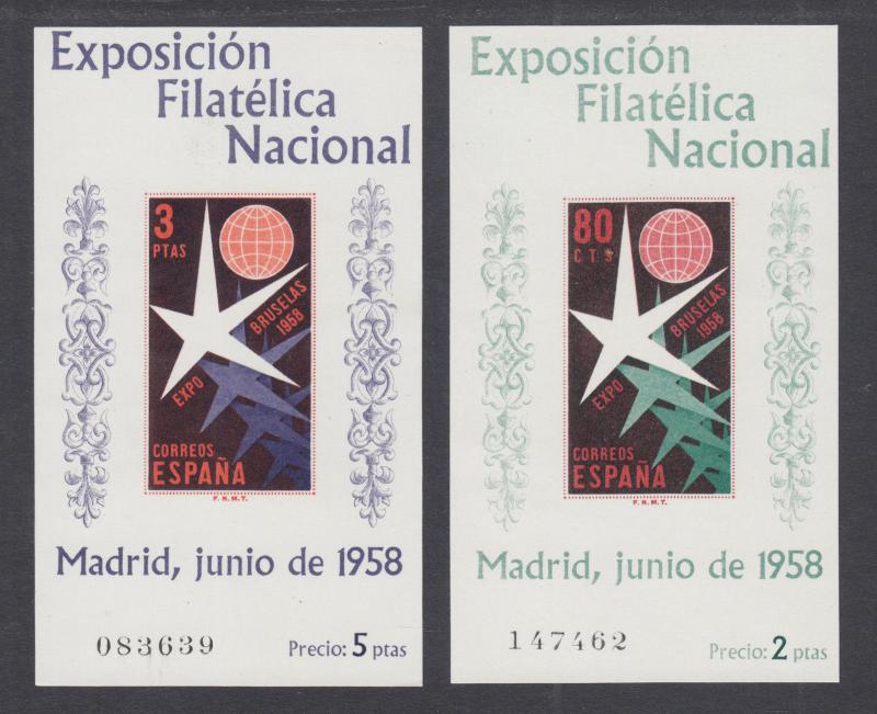 Spain Sc 877a-878a MNH. 1958 PHILEX imperf Souvenir Sheets cplt & VF