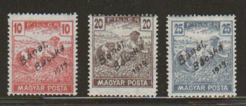 Hungary Sc 10N22-24 MLH. 1919 Sowers w/ Banat Bacska overprints 
