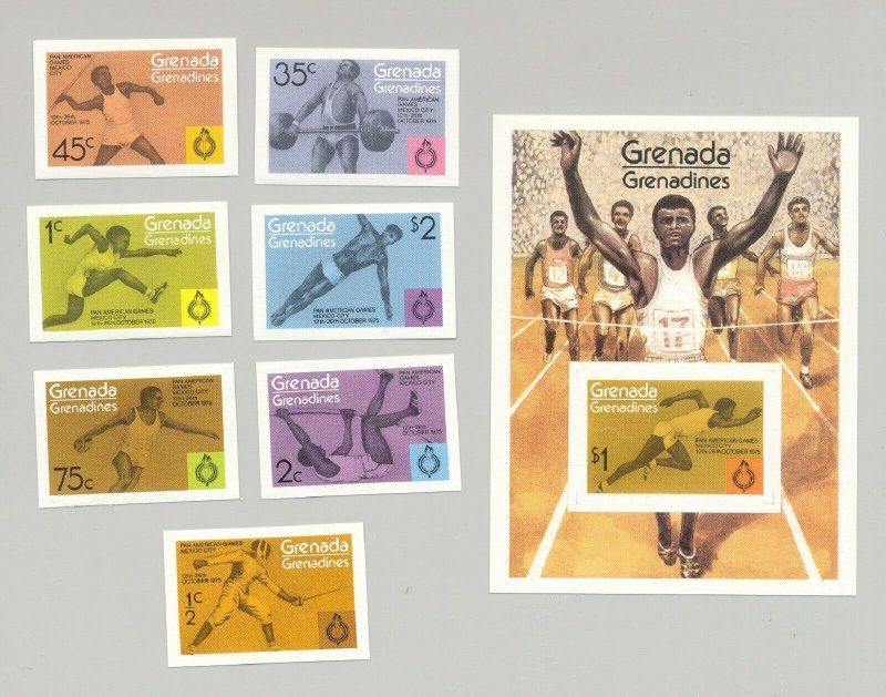 Grenada Grenadines 1975 #101-108 Sports 7v & 1v s/s imperf proofs