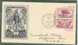 US 778a/778c (1936) 3c Tipex exhibition vertical pair cutout of two imperf commemoratives on an addressed First Day Cover with a