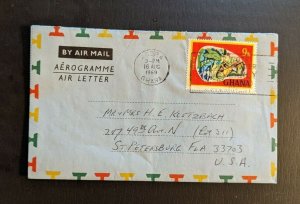 1969 Accra Ghana Aerogramme Airmail Cover to St Petersburg FL USA