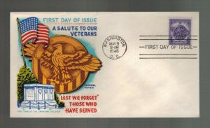 1946 USA First Day Cover FDC Washington DC Fluegel Patriotic Salute to Veterans 