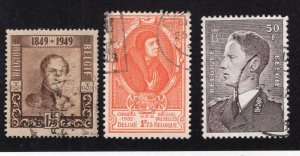 Belgium 1949-52 Group of 3 Portraits, Scott 387, 436, 449 used, value = 75c