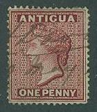 Antigua SC# 18 Queen Victoria, 1 pence, wmk 2,erf 14  pen cancel