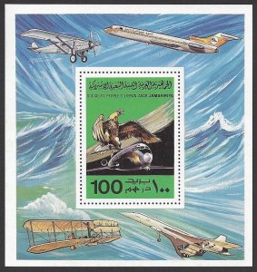 Libya #775 MNH ss, 75th anniv. of flight, Boeing 727 and eagle, Issued 1978