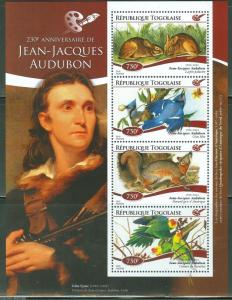 TOGO 2015 230th BIRTH ANNIVERSARY OF JOHN JAMES AUDUBON  SHEET  MINT NH