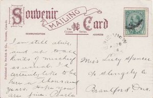 Canada 1c KEVII 1908 Erie View, Ont. 1894-1914 split ring PPC to Brantford, Ont.