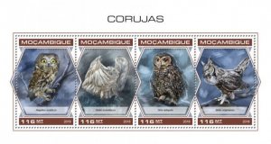 Mozambique - 2018 Owls on Stamps - 4 Stamp Sheet - MOZ18408a