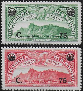 1936 San Marino airmail overprinted new value 2v. MNH Sassone n. 17/18