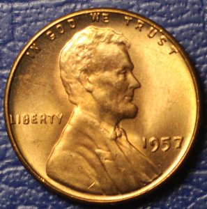 1957 Lincoln Cent, Wheat Reverse BU