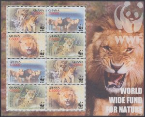 GHANA Sc #2433a-d  S/S of 2 SETS of 4 WORLD WILDLIFE FUND - AFRICAN LIONS