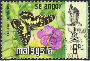 MALAYSIA SELANGOR 1971 6c Multicoloured, Butterflies SG149 Fine Used