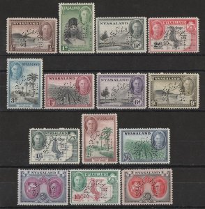 NYASALAND : 1945 KGVI Pictorial set ½d to 20/-, SPECIMEN. 