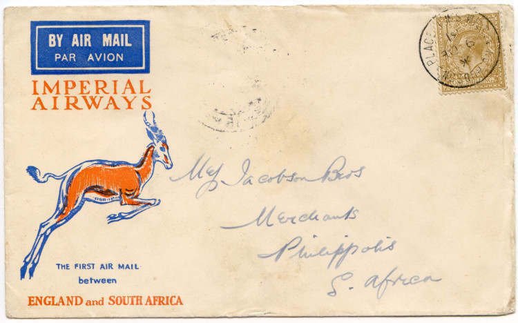 Imperial Airways cover from Hudson Place to South Africa 