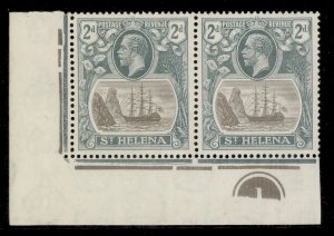 ST. HELENA GV SG100 + 100c, 2d CLEFT ROCK in CORNER PAIR with PLATE, NH MINT.