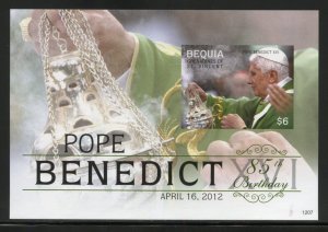 SPECIAL BEQUIA POPE BENEDICT XVI  85th BIRTHDAY  IMPERF SHEET & S/SHEET  MINT NH