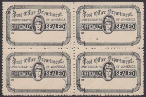 OFFICIAL SEAL #OX29 blk4 MINT NH SE at T much scarcer than catalog would reveal!