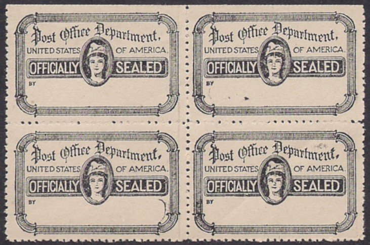 OFFICIAL SEAL #OX29 blk4 MINT NH SE at T much scarcer than catalog would reveal!