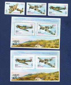 BHUTAN - Scott 88-88B & 88Bc - MNH set & perf & imperf S/S - WWII Battle Britain