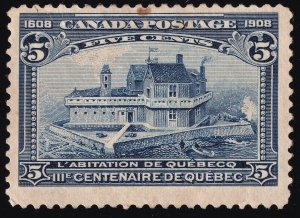 Canada Scott 99 Used 5c Quebec Tercentenary Issue Dark Blue 1908 Lot QCX2029