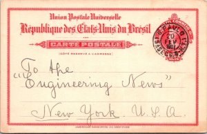 SCHALLSTAMPS BRAZIL 1907 POSTAL HISTORY UPU STATIONERY POSTCARD ADDR USA