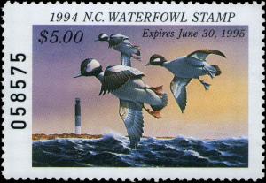 NORTH CAROLINA #12 1994 STATE DUCK STAMP BUFFLEHEADS/LIGHTHOUSE by Phillip Crowe