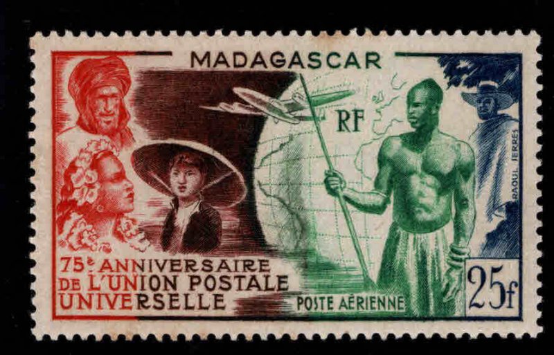 Madagascar Scott C55 MH* airmail stamp perf tip toned at top