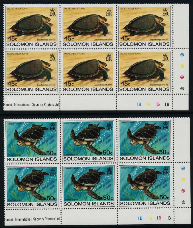 Solomon Islands 489-92 BR Plate Blocks of 6 MNH Turtles