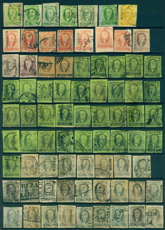 MEXICO 1856-68 CLASSICS Hidalgo /Eagle /Maxi. large lot -districts/var. Sc#1//70