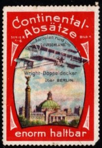 Vintage Germany Poster Stamp Continental Heels Extremely Durable Wright Biplane