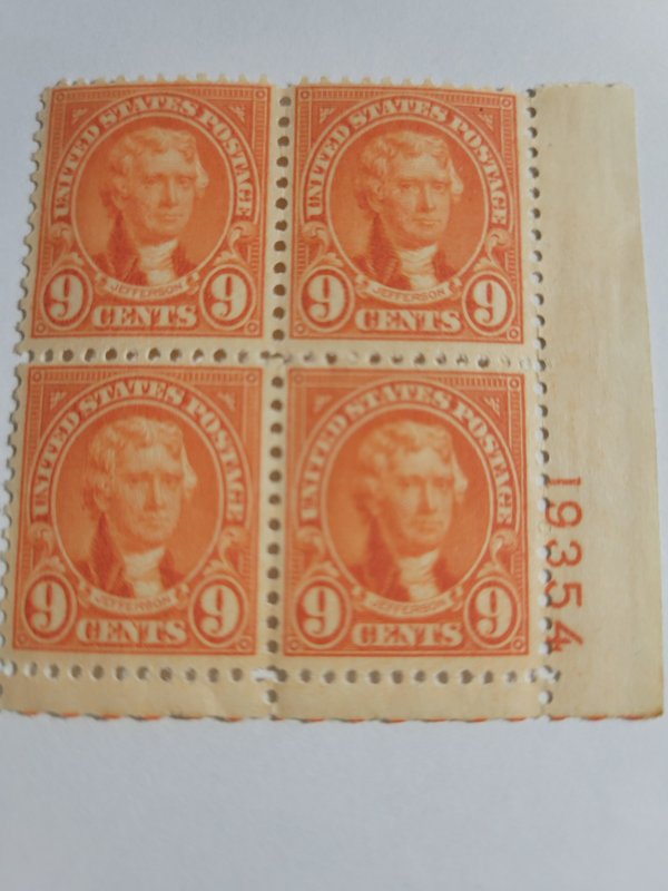 United states #641 plate block  4 mnh