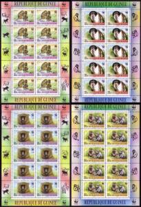 Guinea WWF Mangabey and Baboon 4 Sheetlets of 10 stamps each 10 sets