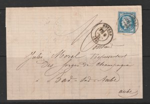 France a cover from 1877 with a perf 25c Ceres