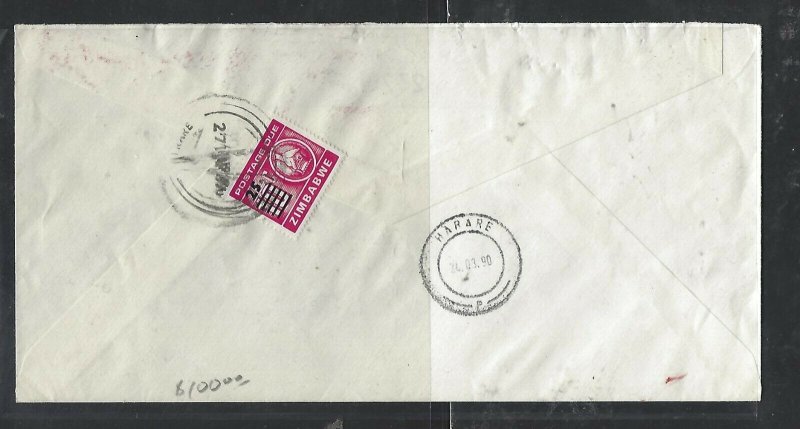 ZIMBABWE COVER (P0811B)  LOCAL COVER UNSTAMPED   POSTAGE DUE 25C/10C