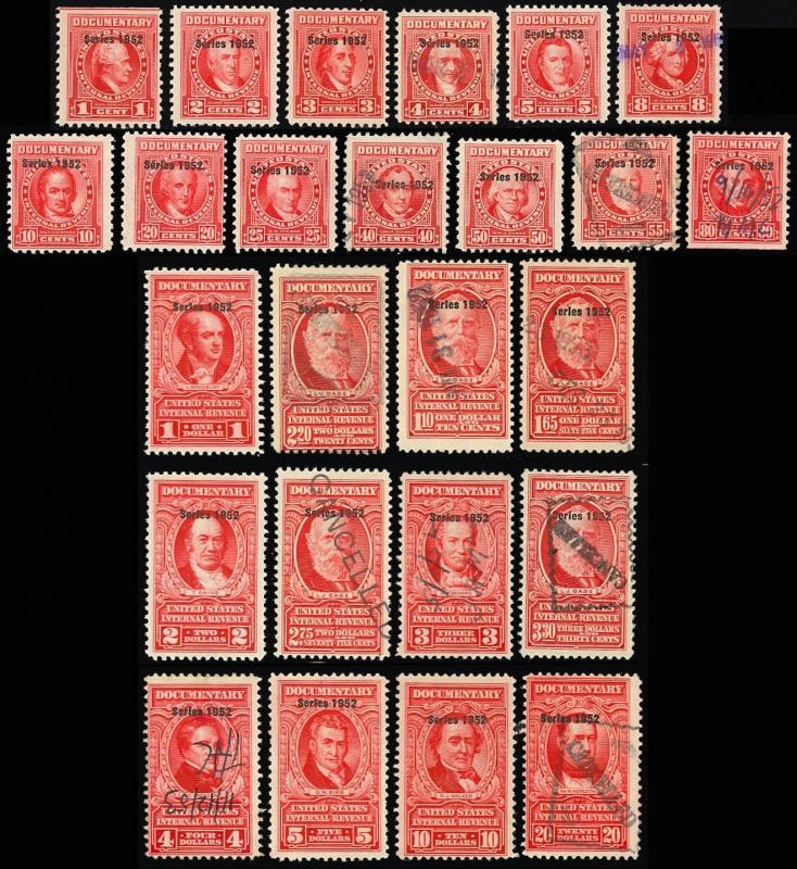 R586-610,  25 Documentary Revenue Stamps Cat $402.75 - Stuart Katz 