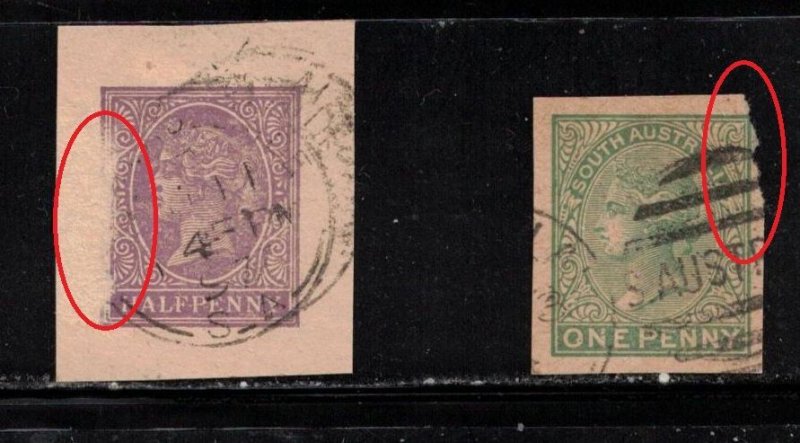 SOUTH AUSTRALIA Scott # ??? Used - Queen Victoria 2 Cut Square - Faults