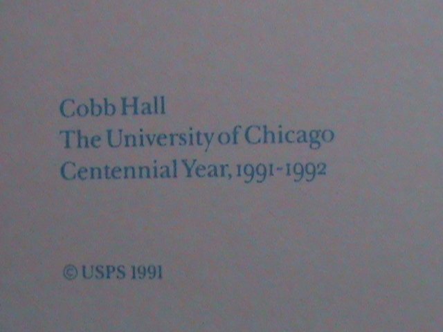 ​UNITED STATES-1991-CENTENNIAL-UNIVERSITY OF CHICAGO-COBB HALL-MNH- POST CARD-
